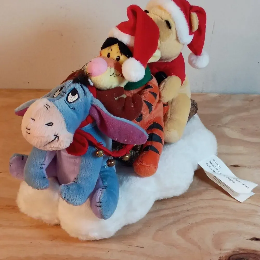 Disney Gemmy Winnie The Pooh Tigger Eeyore Animated Singing Christmas Sled Plush